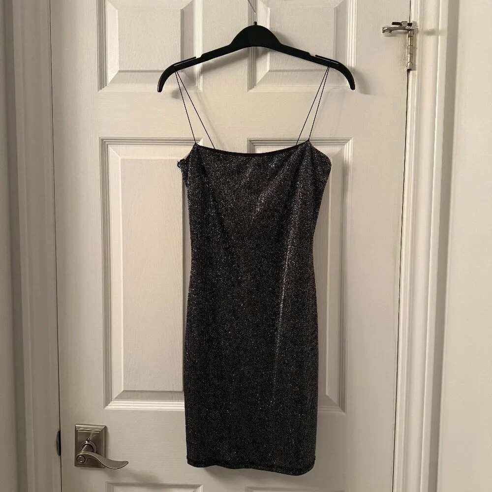 NEW Black and Silver Sparkly Studded Holiday Dress, Blanc, US S - Picture 3 of 5